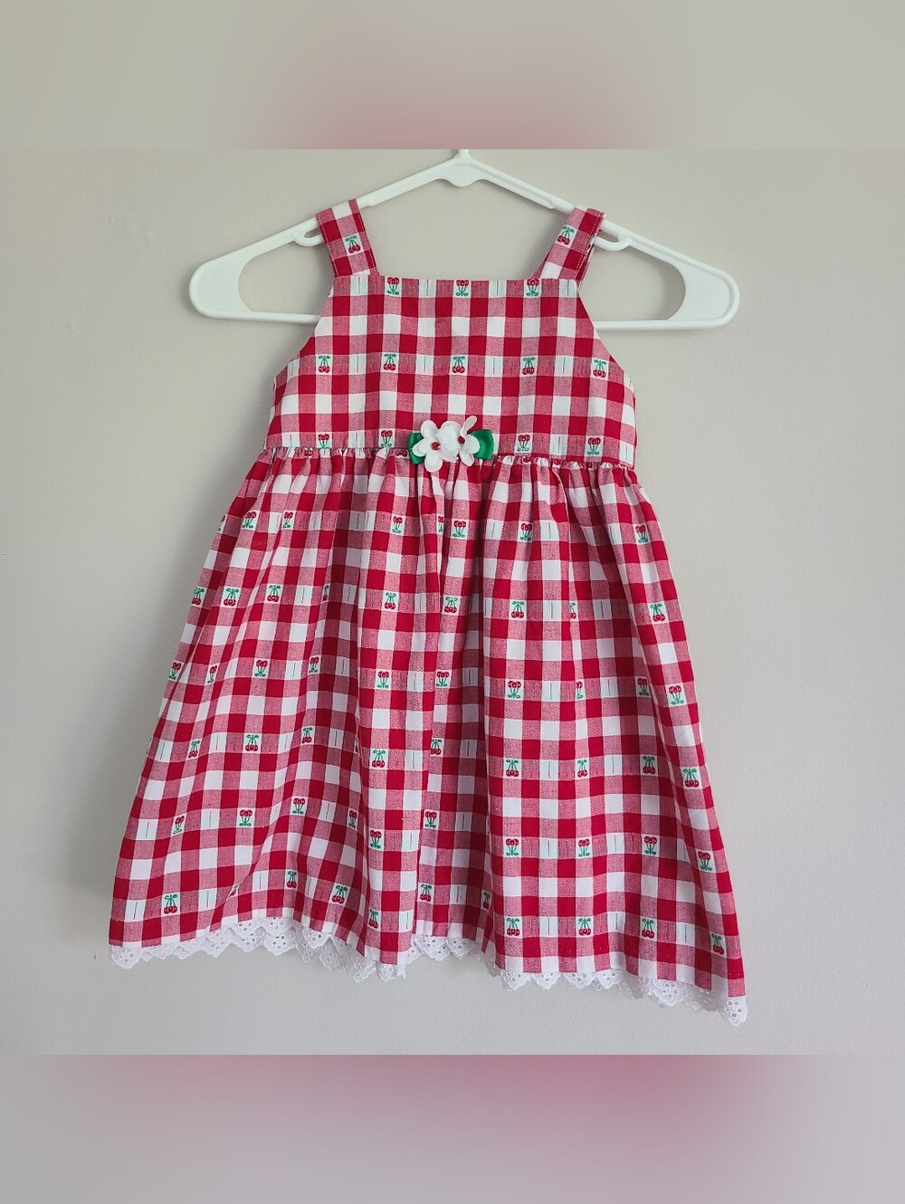 Good Lad Red Gingham Dress with Floral Accent